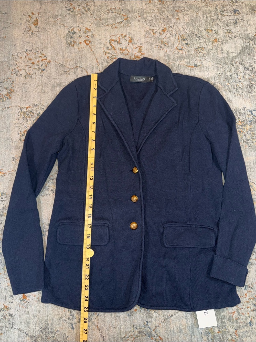 Lauren Ralph Lauren Navy Knit Blazer with Gold Buttons PL6.   A131